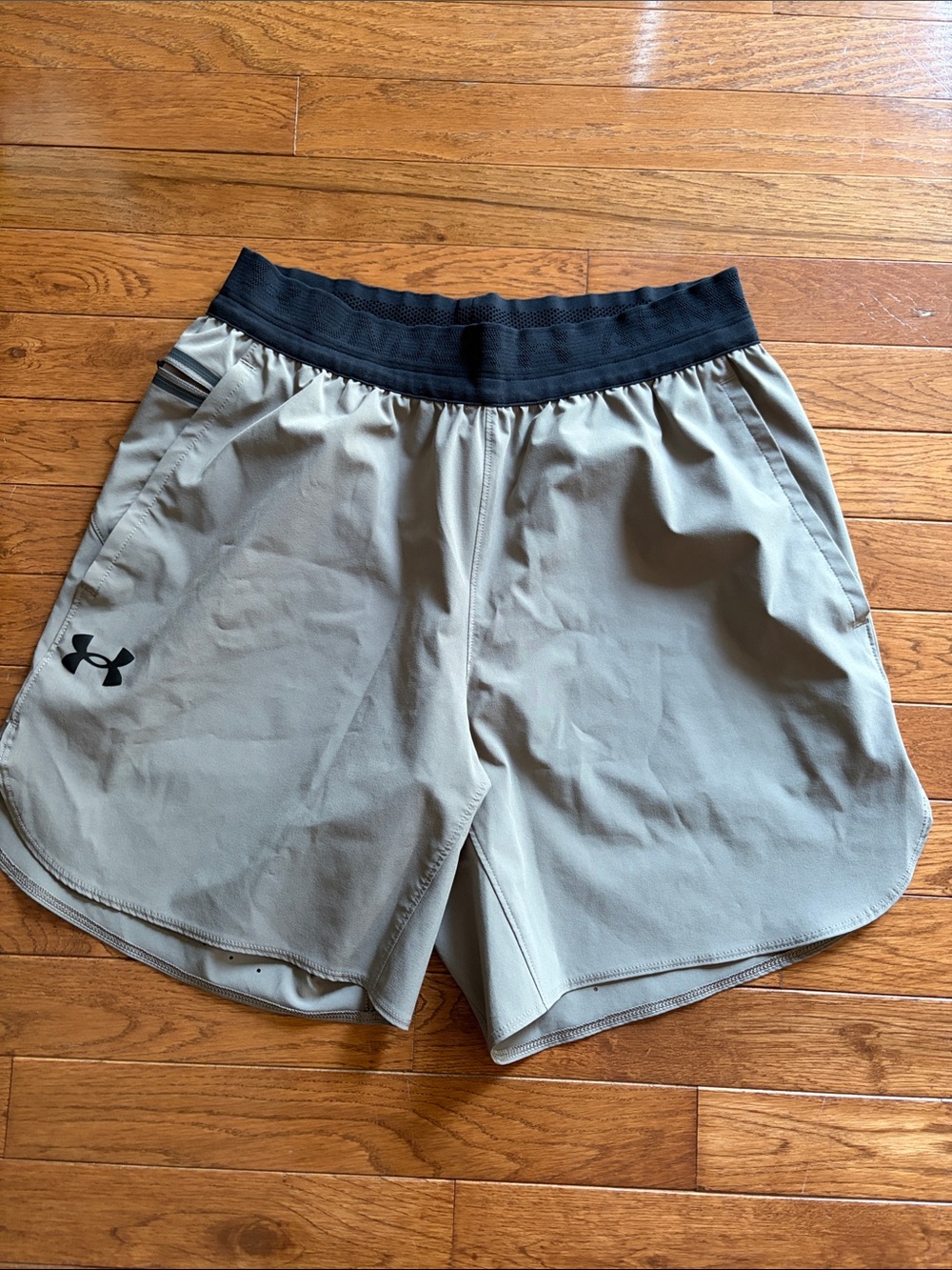Under Armour Light Khaki Athletic Shorts with Black Waistband